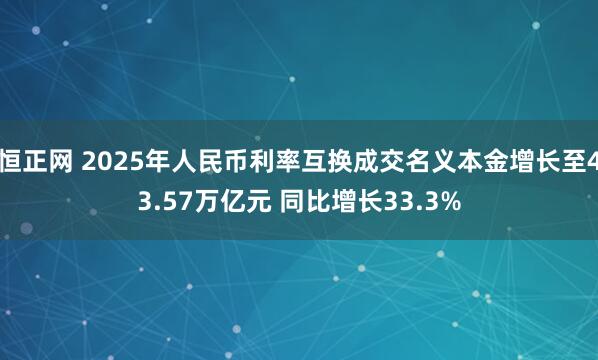 恒正网 2025年人民币利率互换成交名义本金增长至43.57万亿元 同比增长33.3%