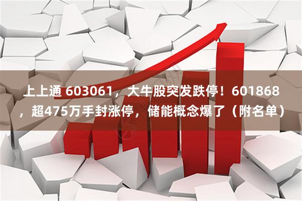 上上通 603061，大牛股突发跌停！601868，超475万手封涨停，储能概念爆了（附名单）